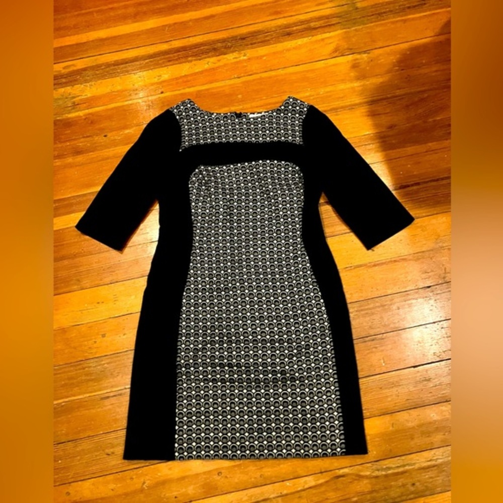 Boden Women’s 3/4 Sleeve Wool Blend Black & White Panel Dress, Size US 6R